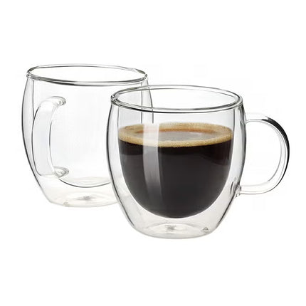 2-Piece Double Walled Glass Coffee Mug with Handle
