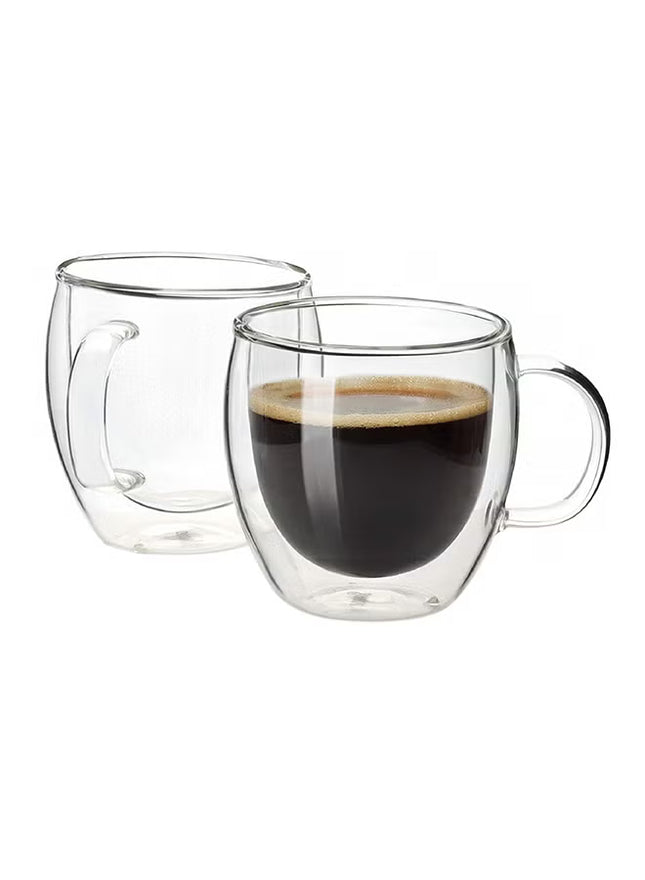 2-Piece Double Walled Glass Coffee Mug with Handle