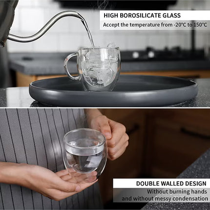 2-Piece Double Walled Glass Coffee Mug with Handle