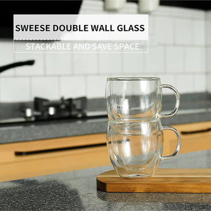 2-Piece Double Walled Glass Coffee Mug with Handle