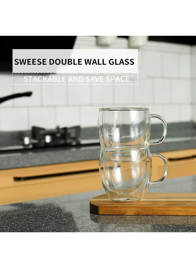 2-Piece Double Walled Glass Coffee Mug with Handle