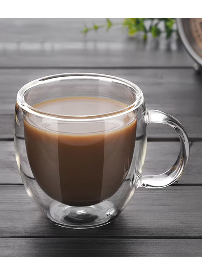 2-Piece Double Walled Glass Coffee Mug with Handle