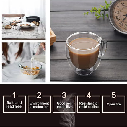 2-Piece Double Walled Glass Coffee Mug with Handle